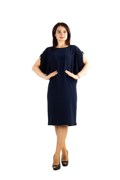 Wavy Sleeves Batwing Big Size Dress - Navy Blue
