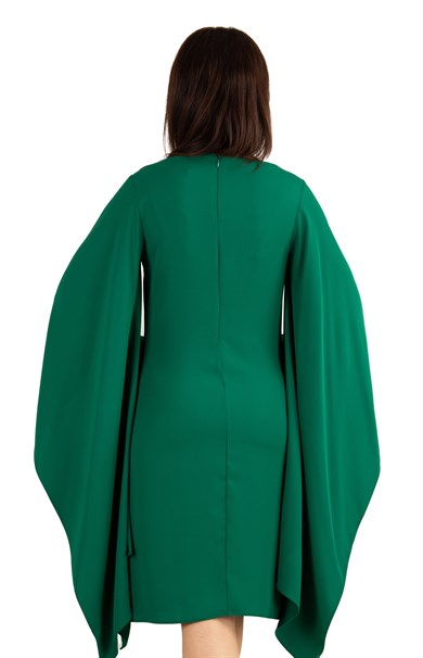 Wide Long Sleeves Elegant Big Size Dress - Emerald Green