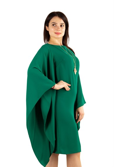 Wide Long Sleeves Elegant Big Size Dress - Emerald Green