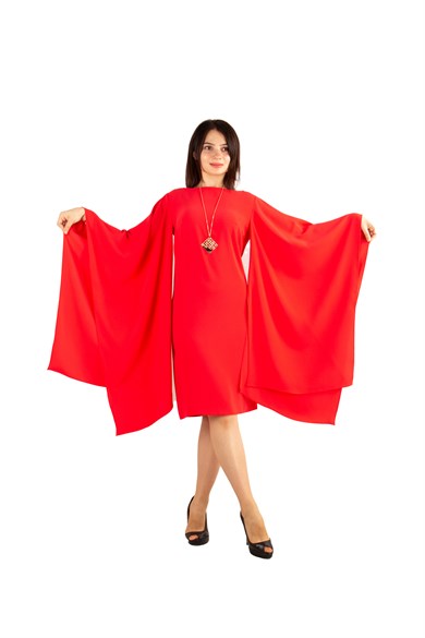 Wide Long Sleeves Elegant Big Size Dress - Red