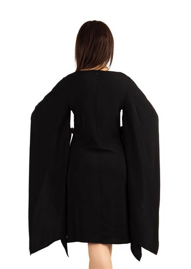 Wide Long Sleeves Elegant Dress - Black
