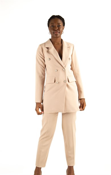 Women's Blazer Buttoned Suit - Beige