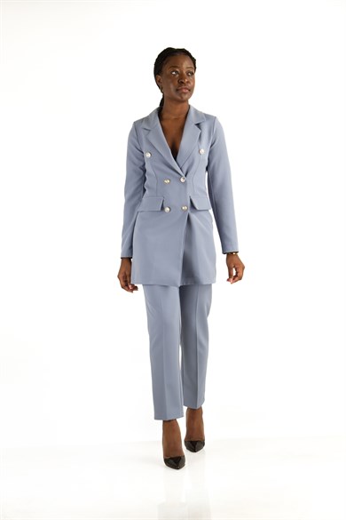 Women's Blazer Buttoned Suit - Indigo