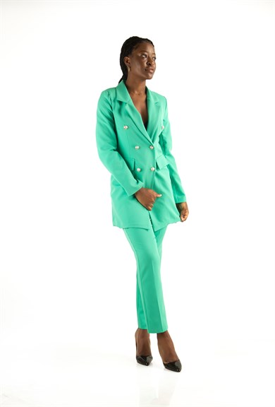 Women's Blazer Buttoned Suit - Jade Green