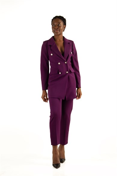 Women's Blazer Buttoned Suit - Maroon