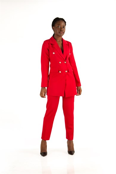 Women's Blazer Buttoned Suit - Red