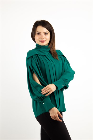 Wrap Neck Pleated Blouse
