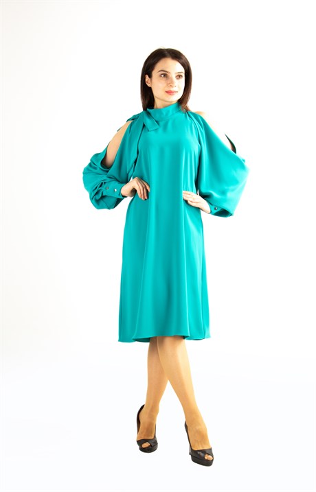 Tie Cold Shoulder Dress - Benetton Green