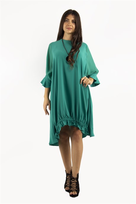 Tulle Sleeve Oversize Dress - Benetton Green