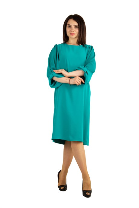 Tulle-Sleeve Plain Midi Dress - Benetton Green