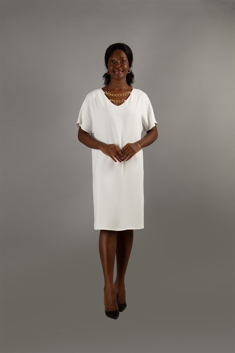 V-Neck Dress With Chain Detail on Neck and Back - White