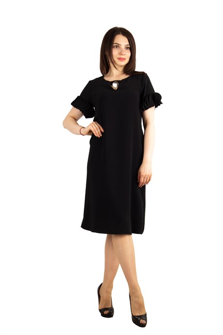 Wavy Short Sleeves Big Size Dress - Black