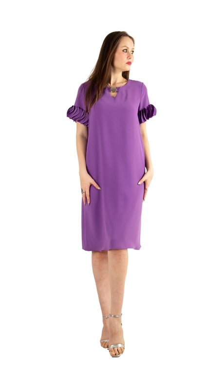 Wavy Short Sleeves Big Size Dress - Purple