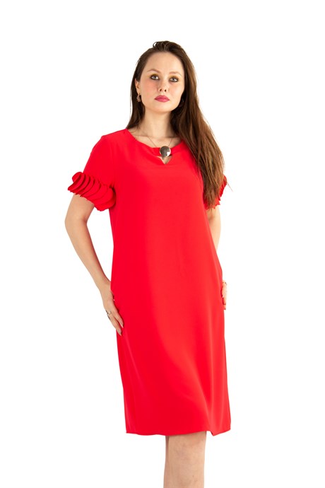 Wavy Short Sleeves Big Size Dress - Red