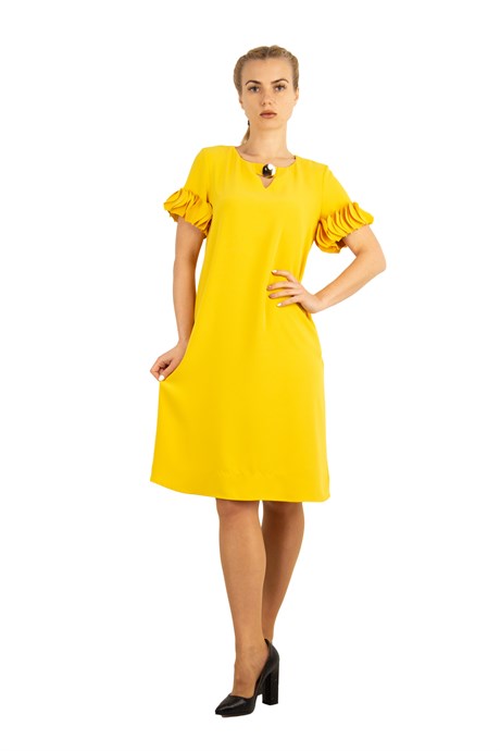 Wavy Short Sleeves Big Size Dress - Yellow