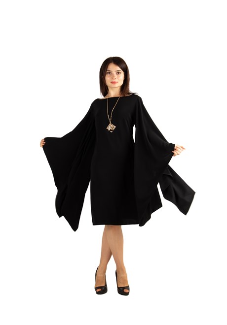Wide Long Sleeves Elegant Dress - Black