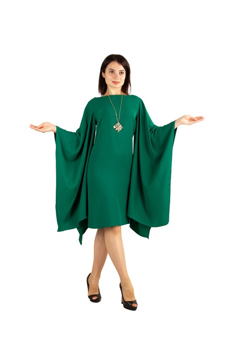 Wide Long Sleeves Elegant Dress - Emerald Green